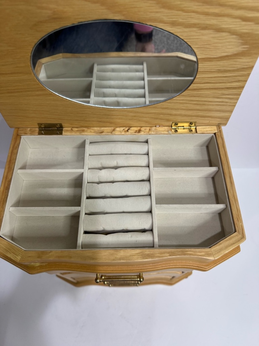 Vintage Standing Oak Wood Jewelry Box Armoire - Picture 3 of 13